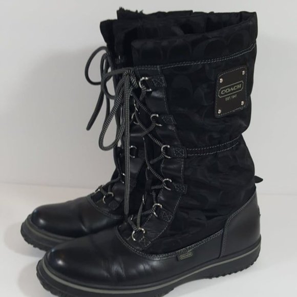 Coach Shaine Signature C And Leather Mid-Calf Black Winter Boots Size 8.5